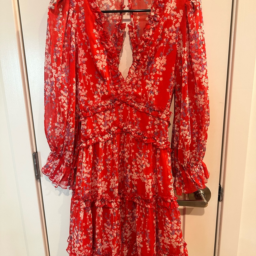 V Neck, Cut Out Back Floral Long Sleeve Dress